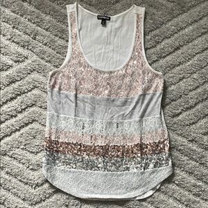 Express Women's Lace Sequin Tank Top - Multicolor